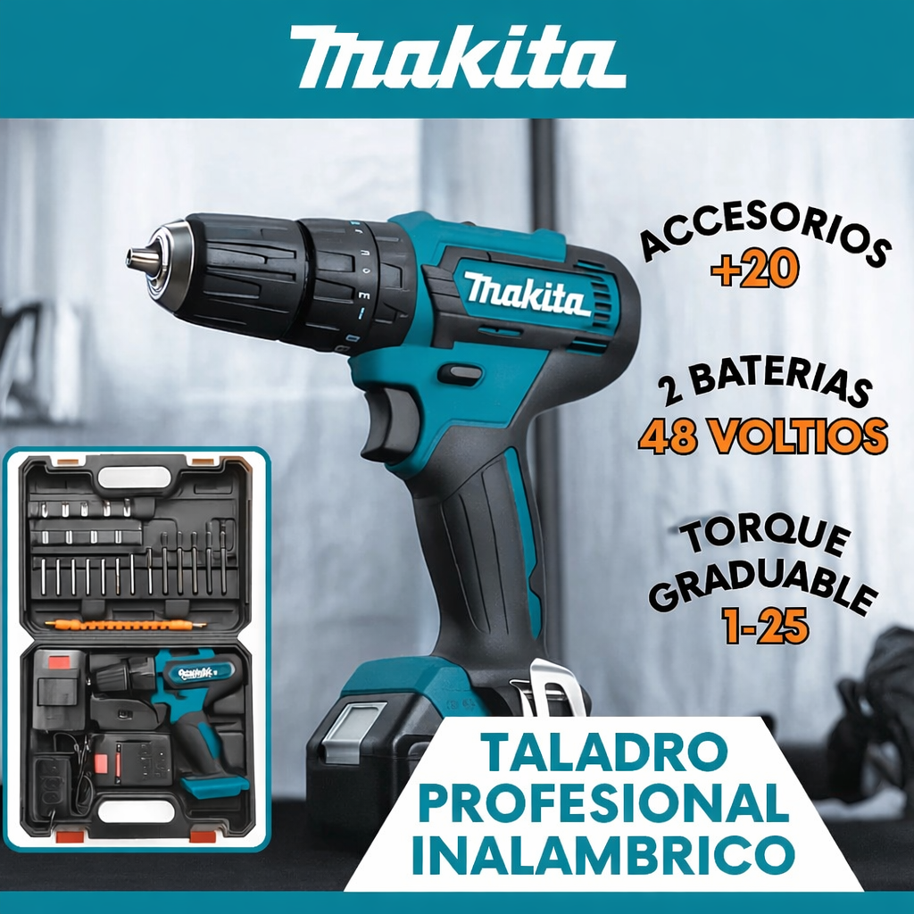 Taladro Profesional 3 en 1  48V - Taladro, atornillador y percutor
